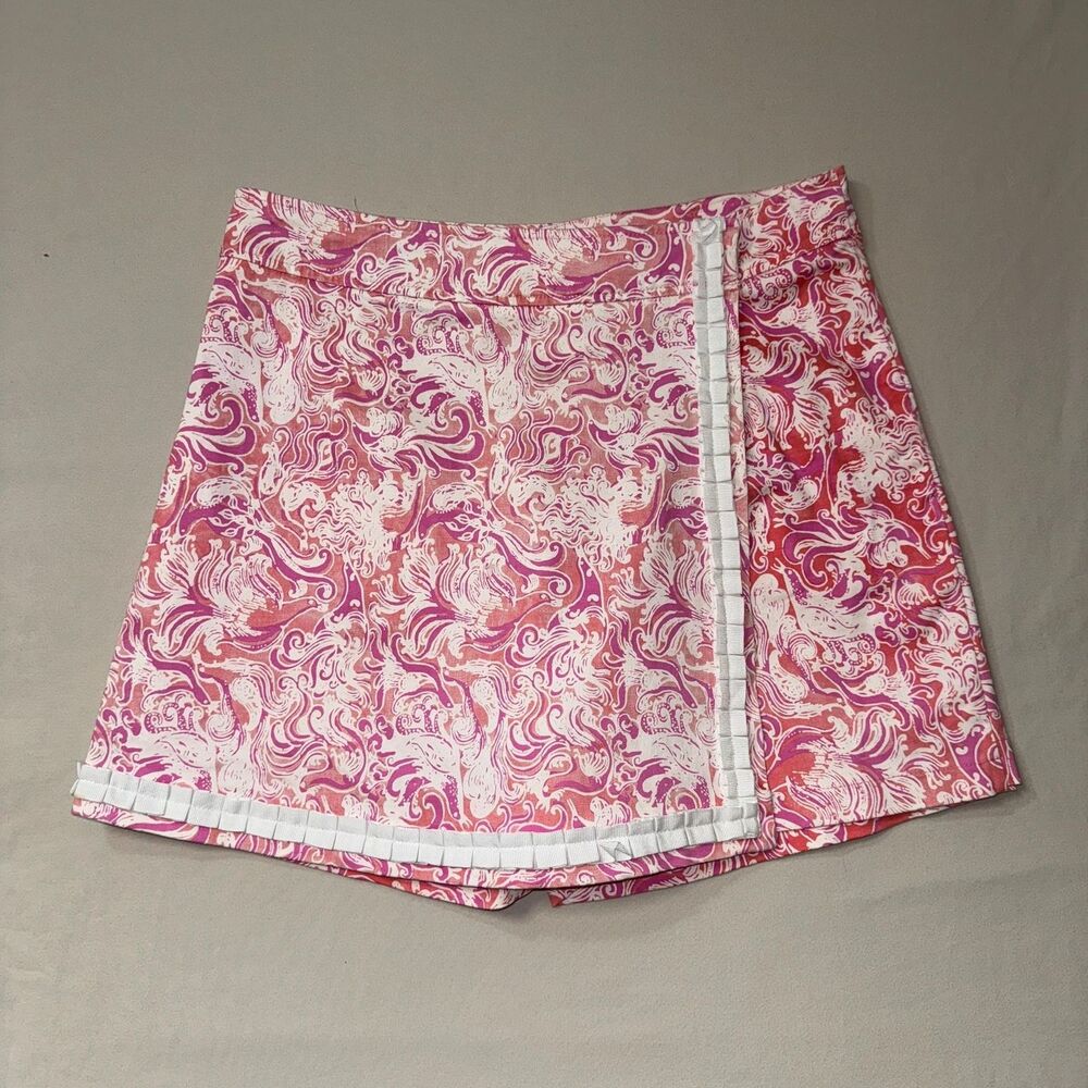 Key West Wrap Skirt Skort Women's 10  Peacock Print Pink White Summer Golf Club